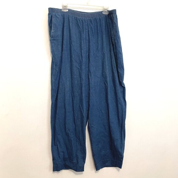 ALFRED DUNNER Plus Size Dark Wash Denim Chambray Elastic Waist Pull On Pants 24W - Picture 2 of 16